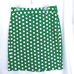 Banana Republic Skirt, green with white polka dots, back zip & vent, 2P, lined